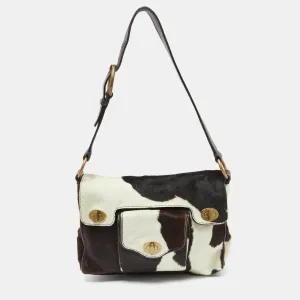 Brown/White Cow Print Calfhair and Leather Hobo