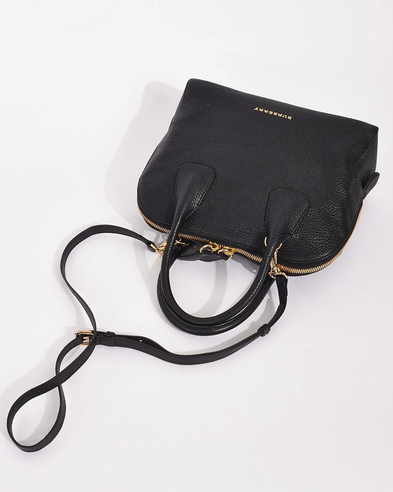 Burberry Black Pebbled Leather Greenwood Satchel with Strap