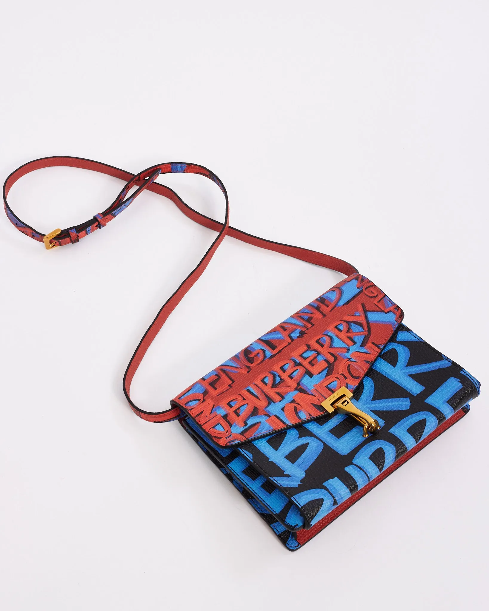 Burberry Blue/Red Leather Macken Graffiti Crossbody Bag