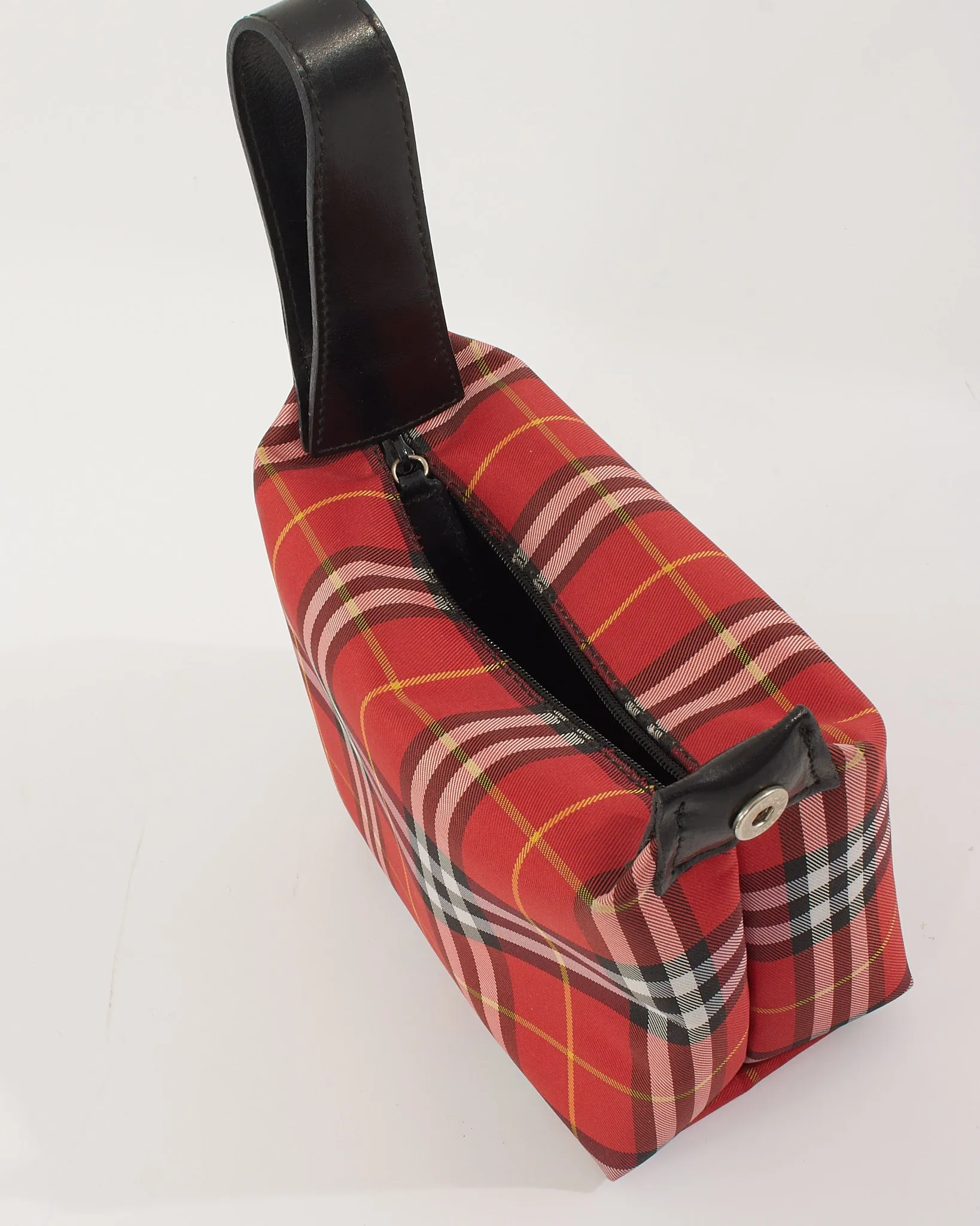 Burberry Red Canvas Check Print Mini Top Handle Bag