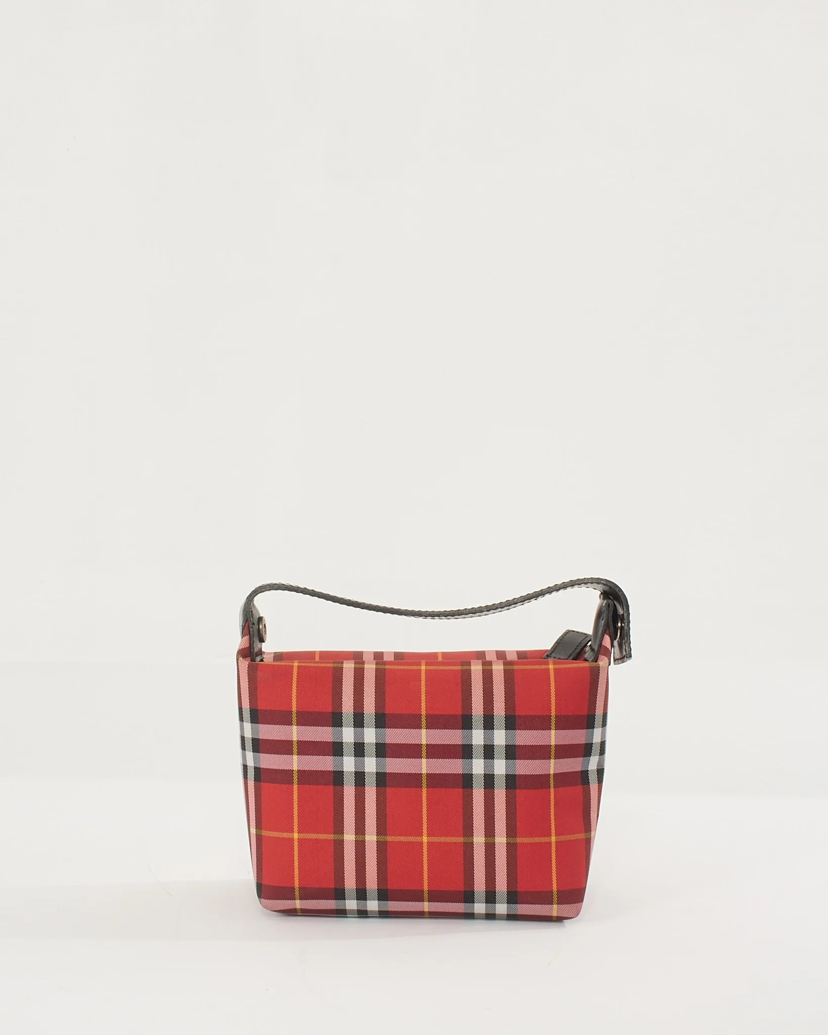 Burberry Red Canvas Check Print Mini Top Handle Bag
