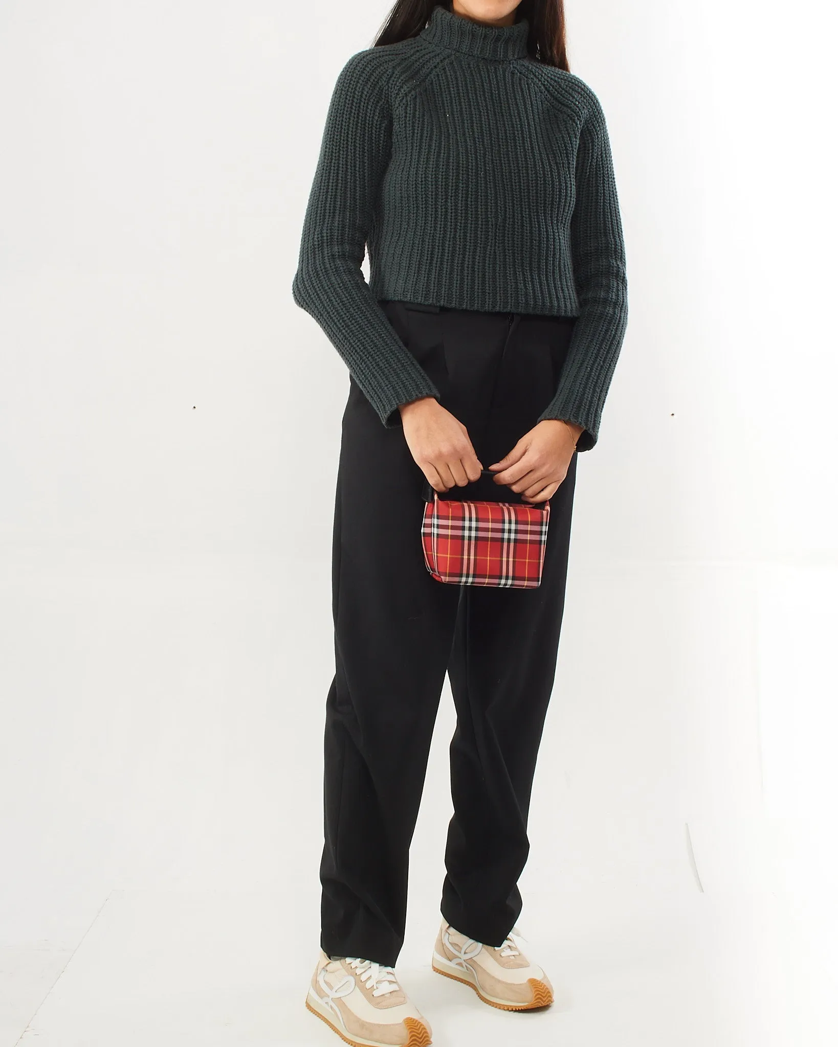 Burberry Red Canvas Check Print Mini Top Handle Bag