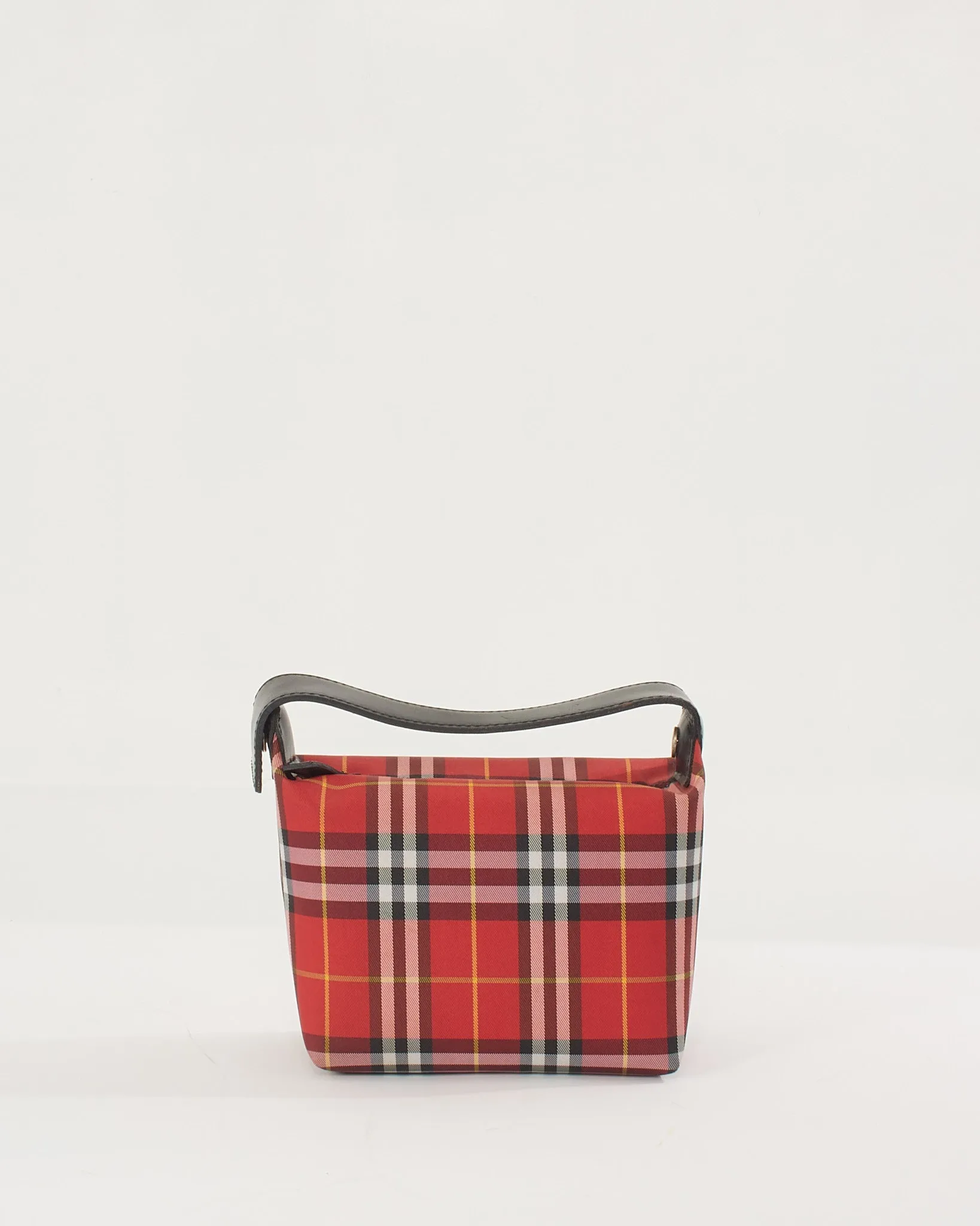 Burberry Red Canvas Check Print Mini Top Handle Bag