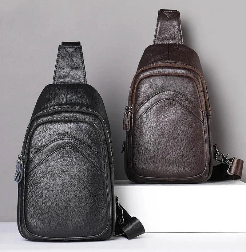 Casual Men's Chest Bag Genuine Leather Crossbody Soft Cow Leather