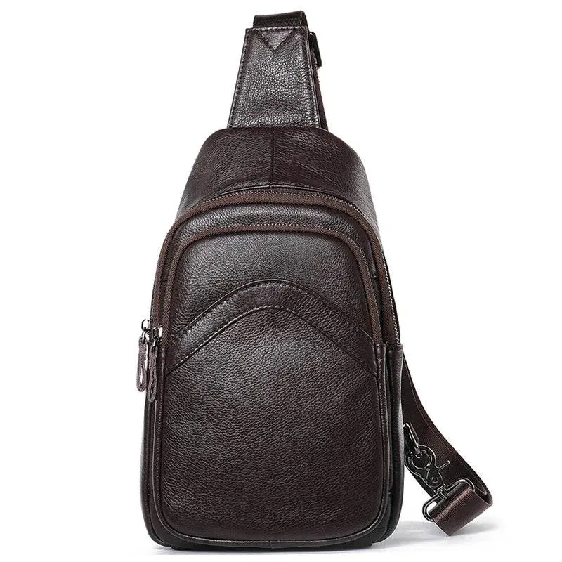 Casual Men's Chest Bag Genuine Leather Crossbody Soft Cow Leather