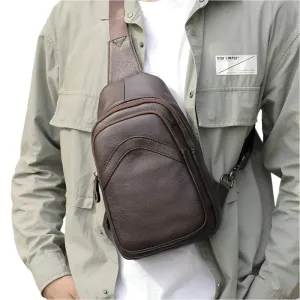 Casual Men's Chest Bag Genuine Leather Crossbody Soft Cow Leather