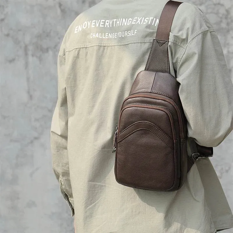 Casual Men's Chest Bag Genuine Leather Crossbody Soft Cow Leather