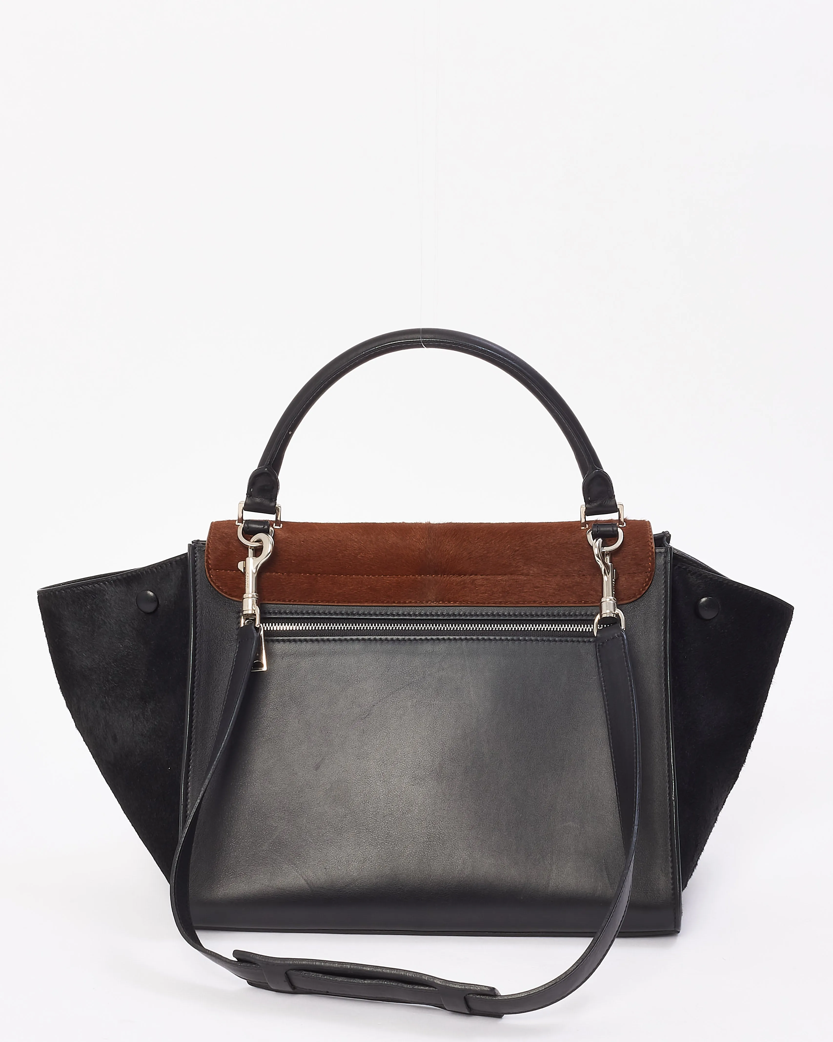 Celine Brown & Black Pony Hair & Leather Medium Trapeze Bag