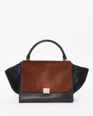 Celine Brown & Black Pony Hair & Leather Medium Trapeze Bag