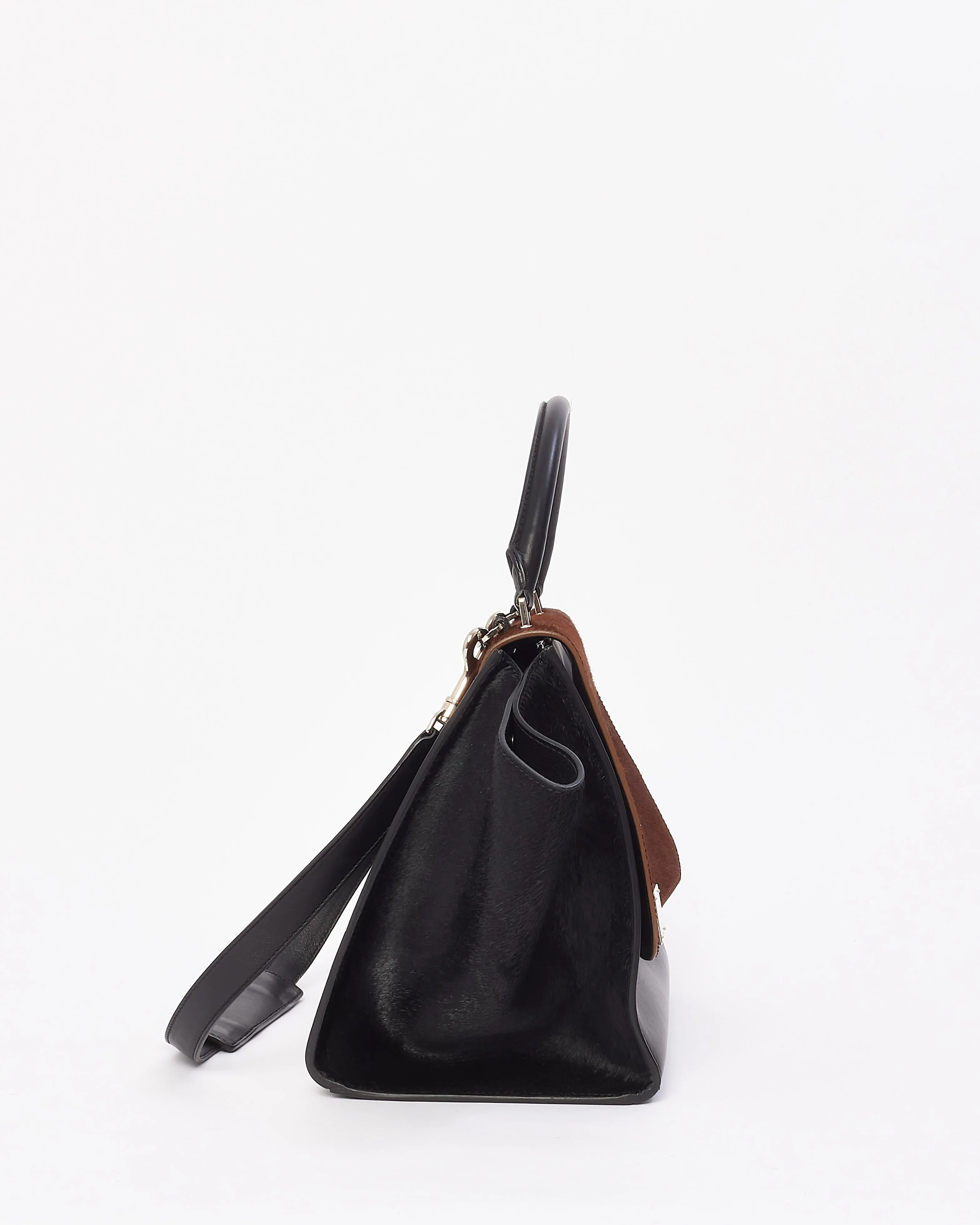 Celine Brown & Black Pony Hair & Leather Medium Trapeze Bag