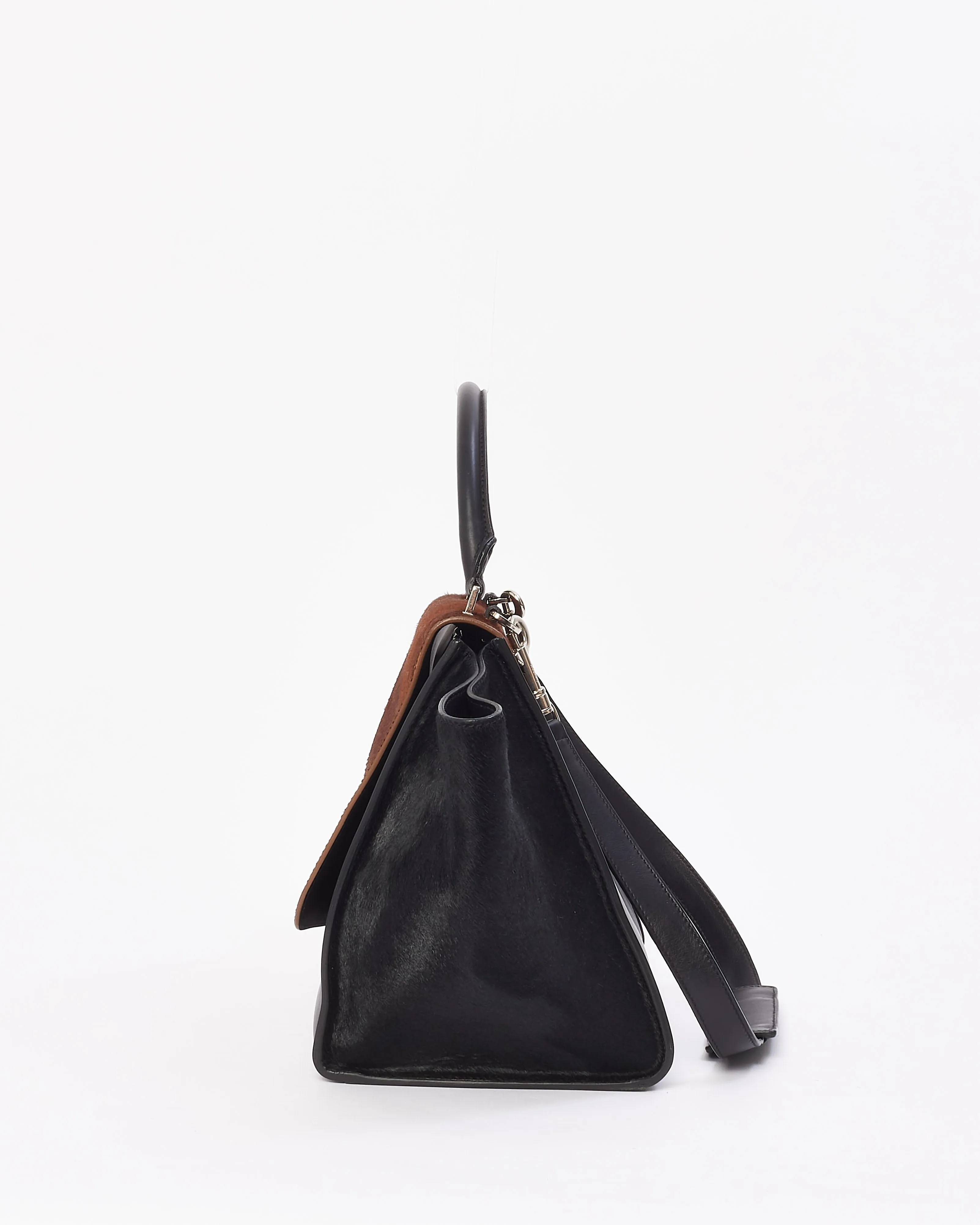 Celine Brown & Black Pony Hair & Leather Medium Trapeze Bag