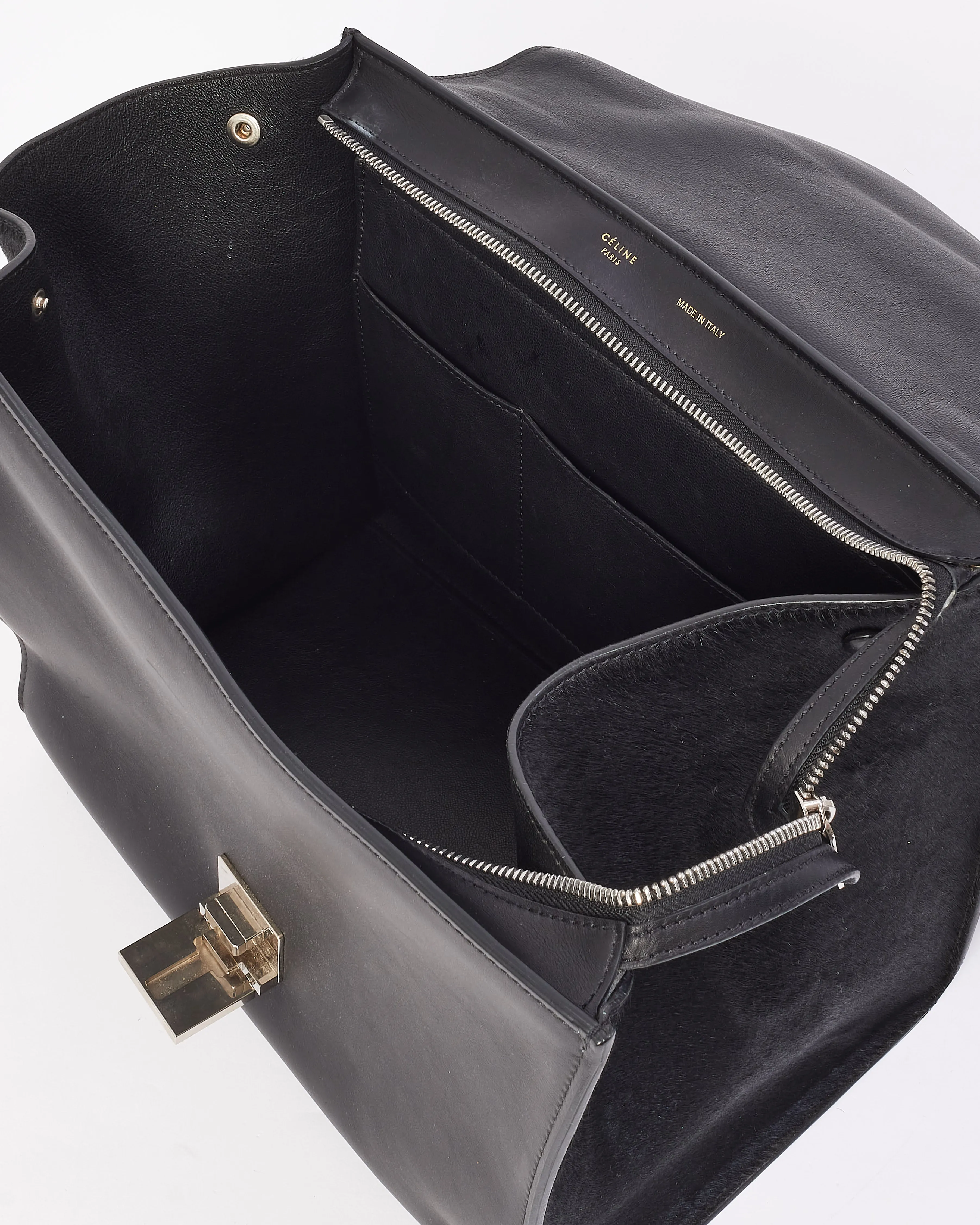 Celine Brown & Black Pony Hair & Leather Medium Trapeze Bag