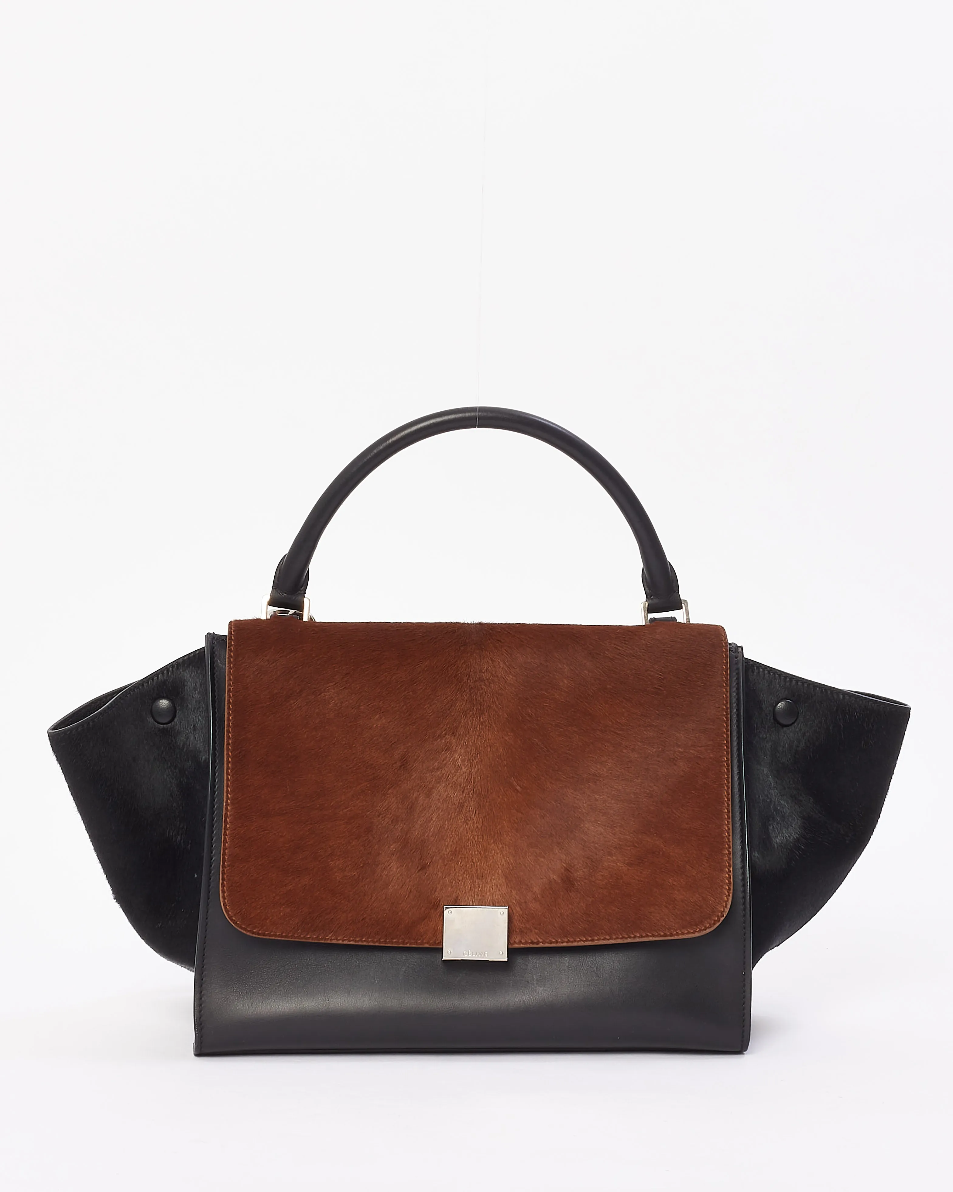 Celine Brown & Black Pony Hair & Leather Medium Trapeze Bag