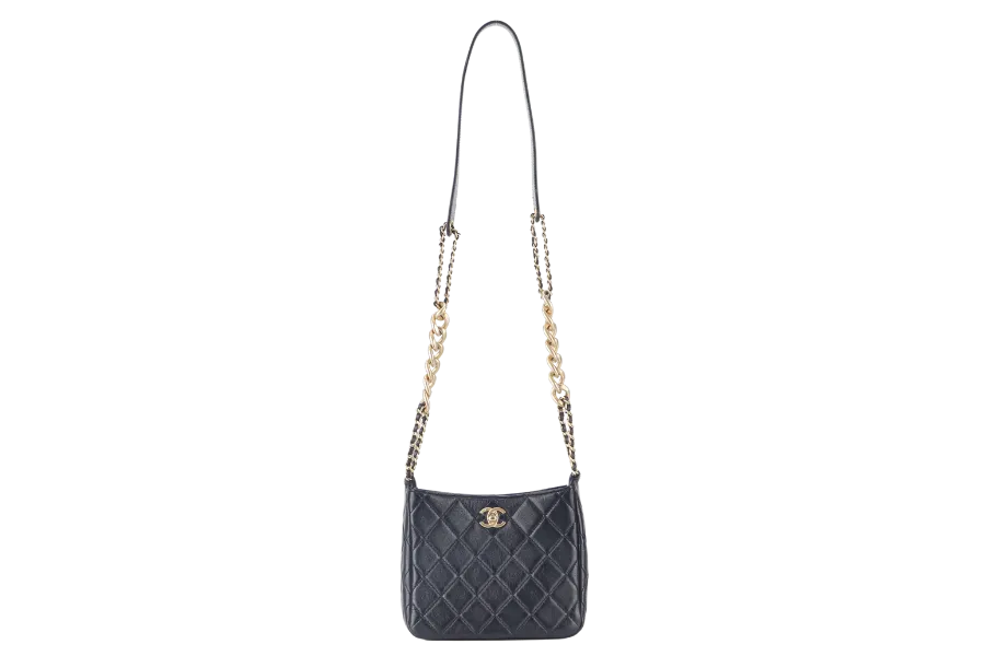 CHANEL 22P HOBO BAG (K63xxxx) BLACK SMALL LAMBSKIN GOLD HARDWARE WITH DUST COVER AND BOX