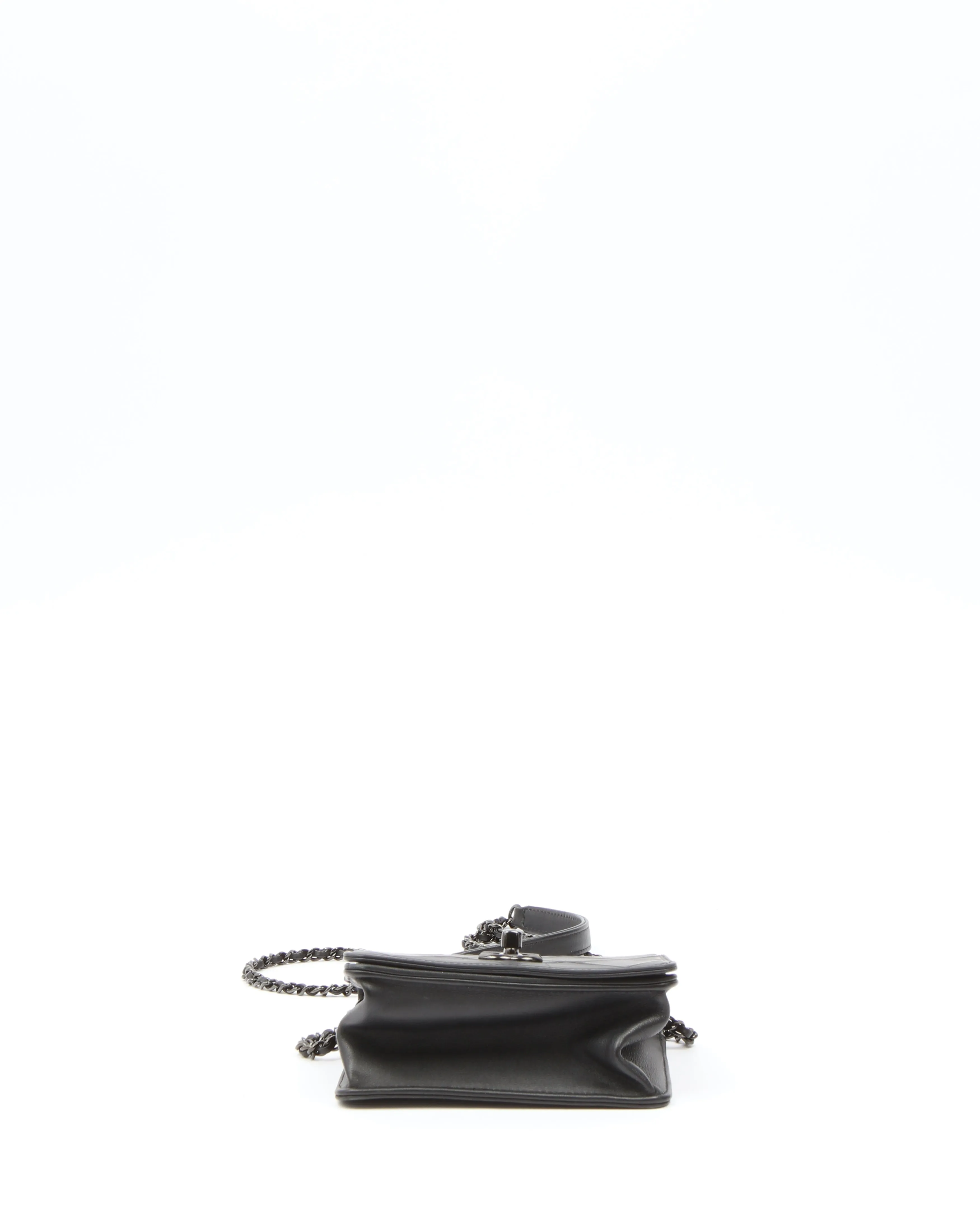 Chanel All Black Propeller Leather Square Very Debossed Chain Crossbody Bag