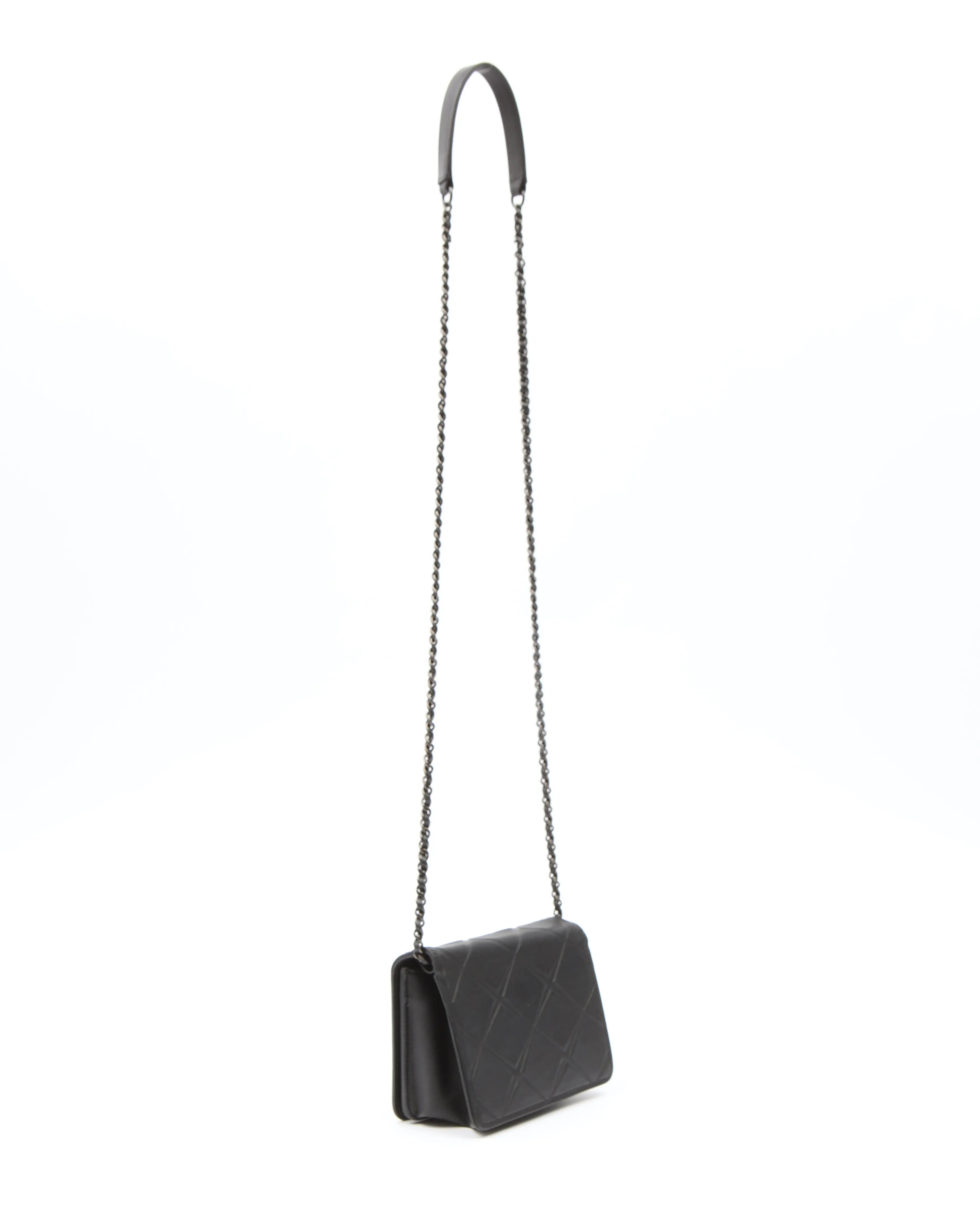 Chanel All Black Propeller Leather Square Very Debossed Chain Crossbody Bag