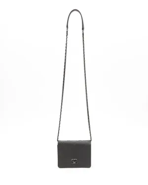 Chanel All Black Propeller Leather Square Very Debossed Chain Crossbody Bag