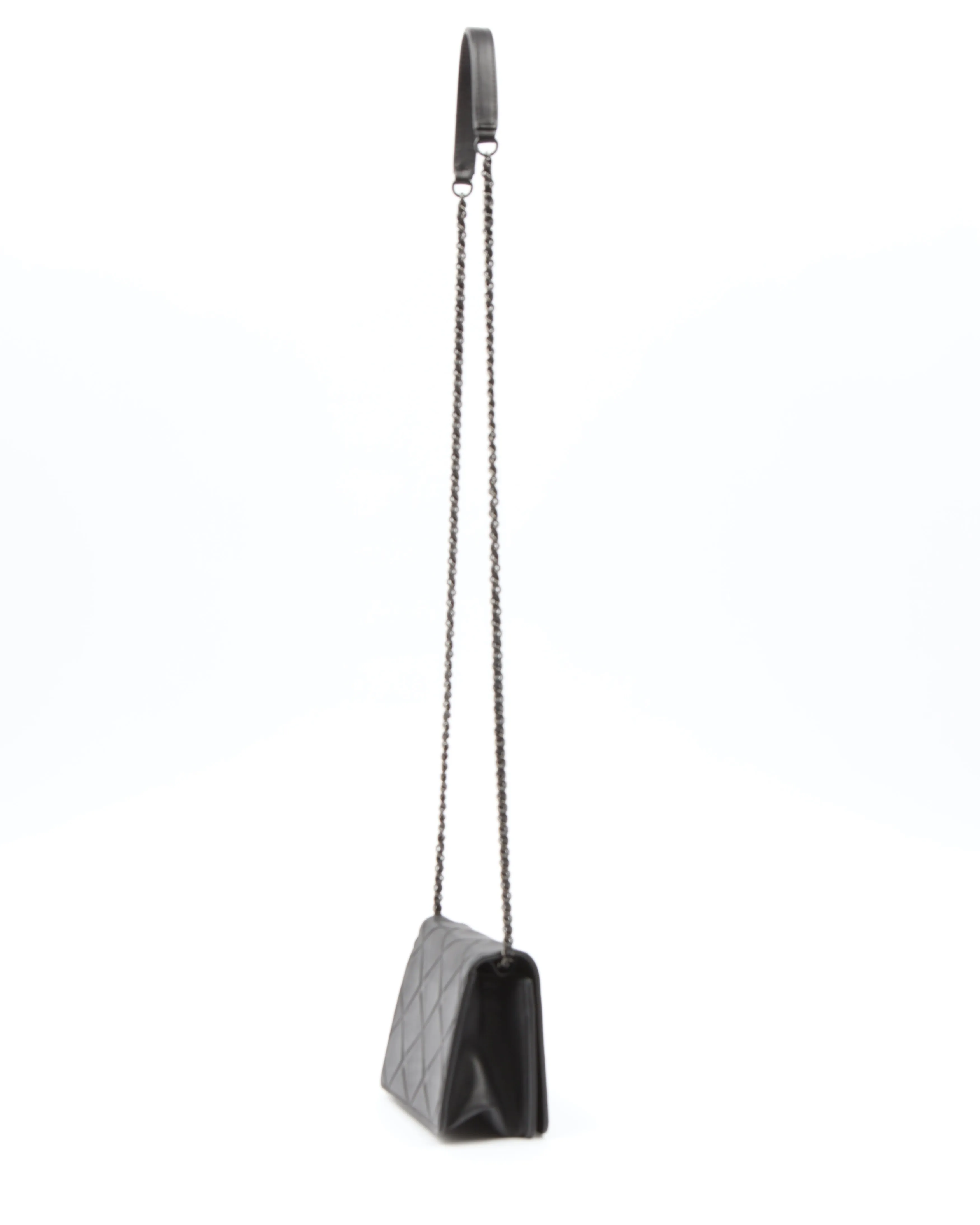 Chanel All Black Propeller Leather Square Very Debossed Chain Crossbody Bag