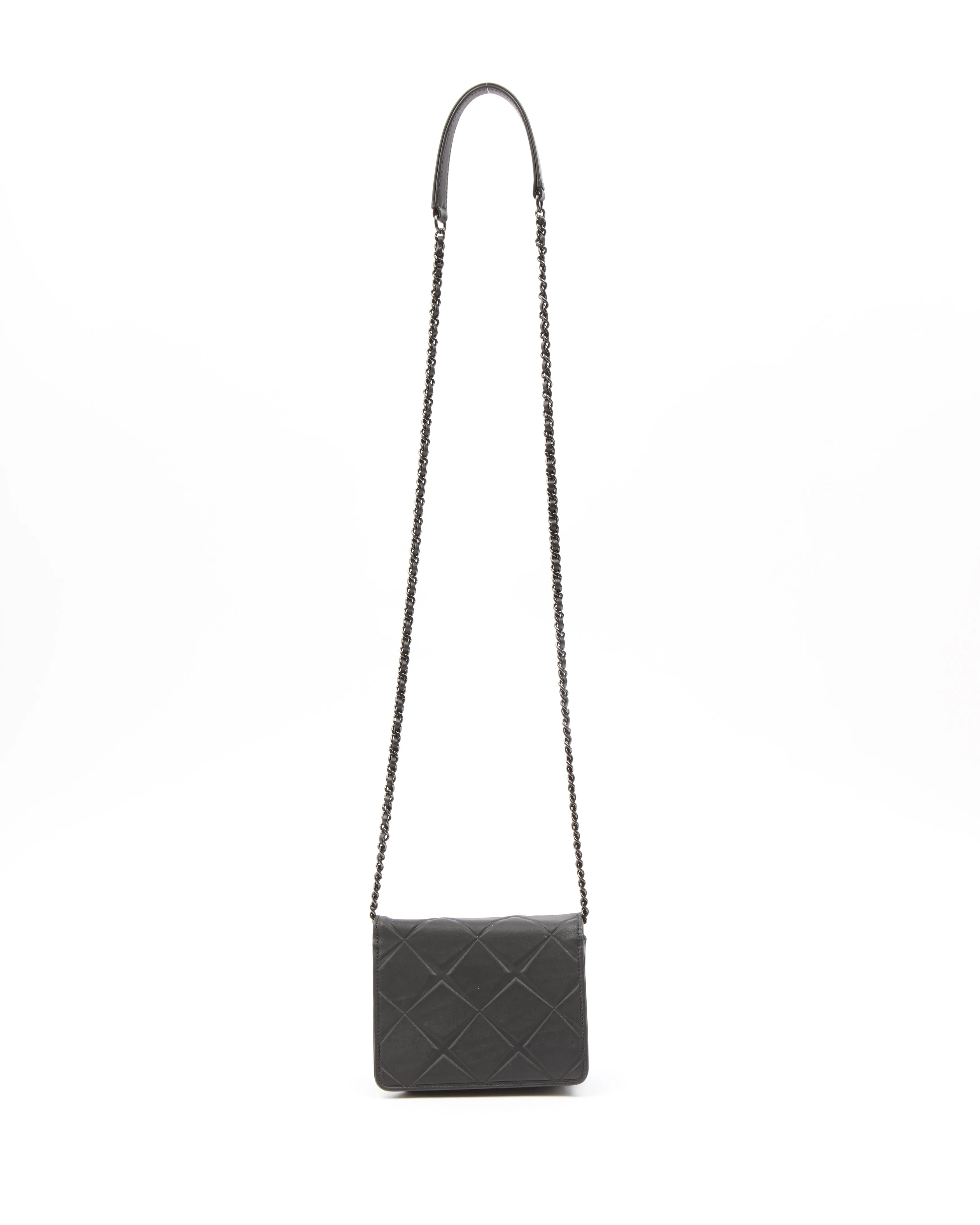 Chanel All Black Propeller Leather Square Very Debossed Chain Crossbody Bag