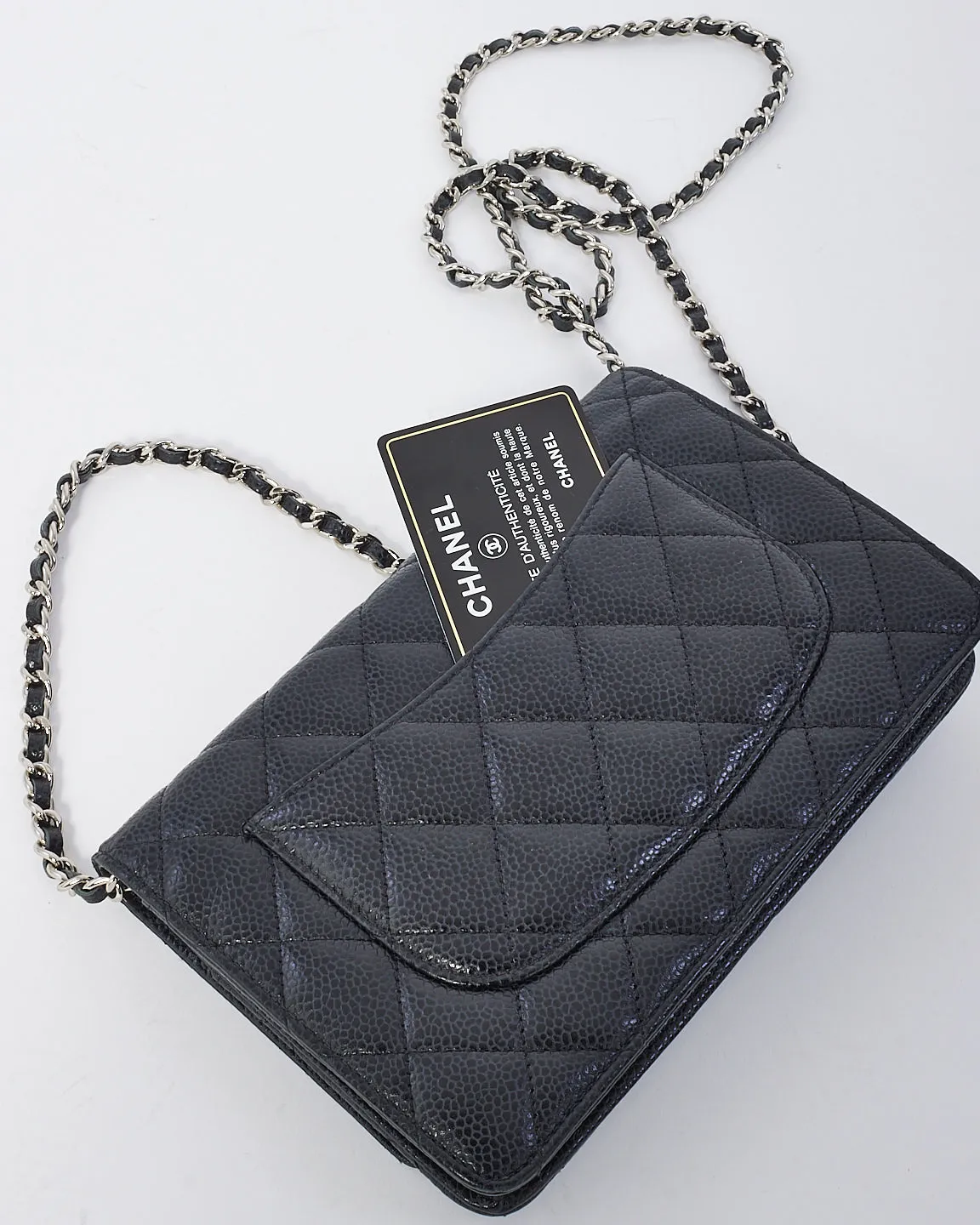 Chanel Black Caviar Leather Wallet on Chain with SHW