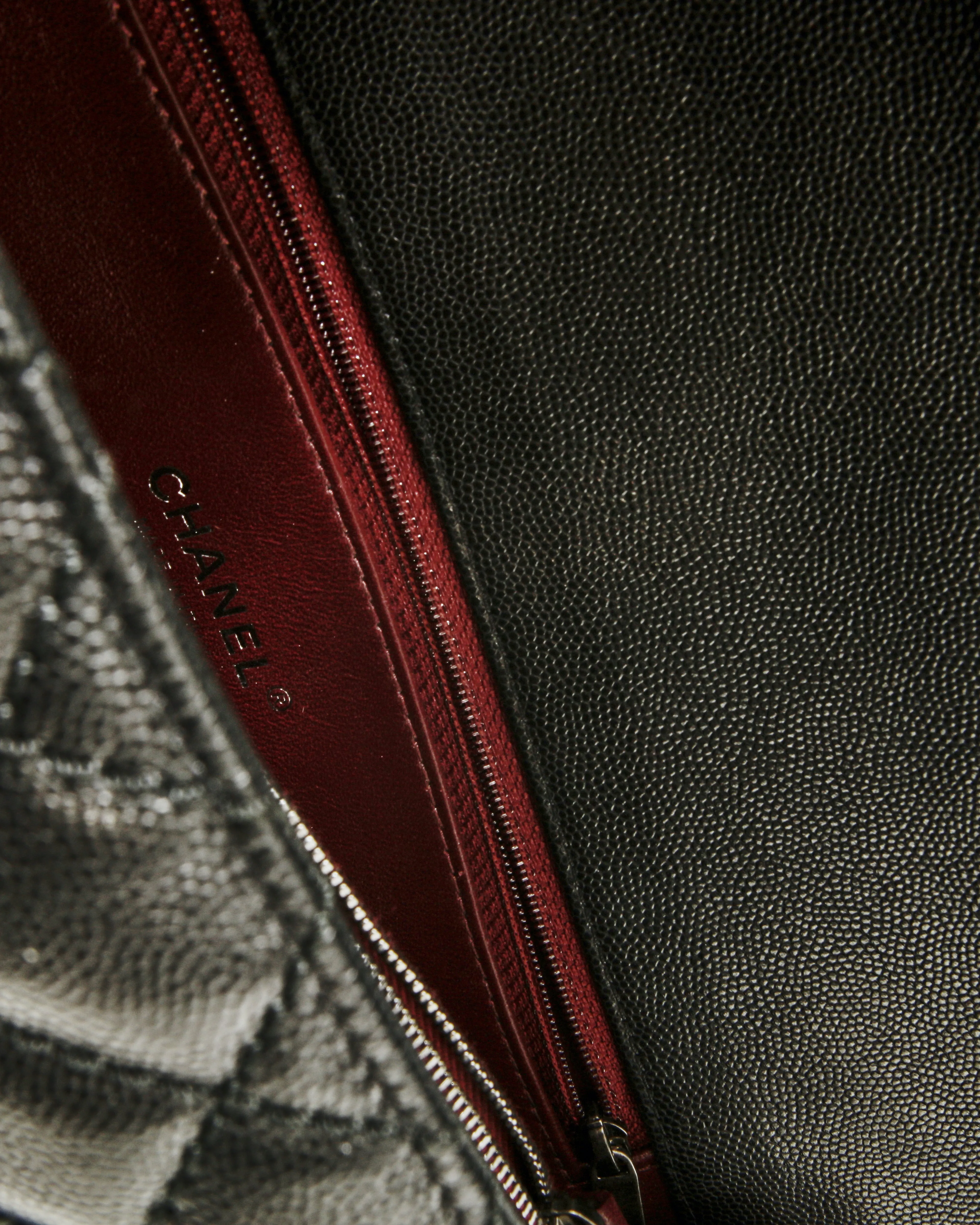 Chanel Black Caviar Quilted Lizard Handle Coco Top Handle Bag