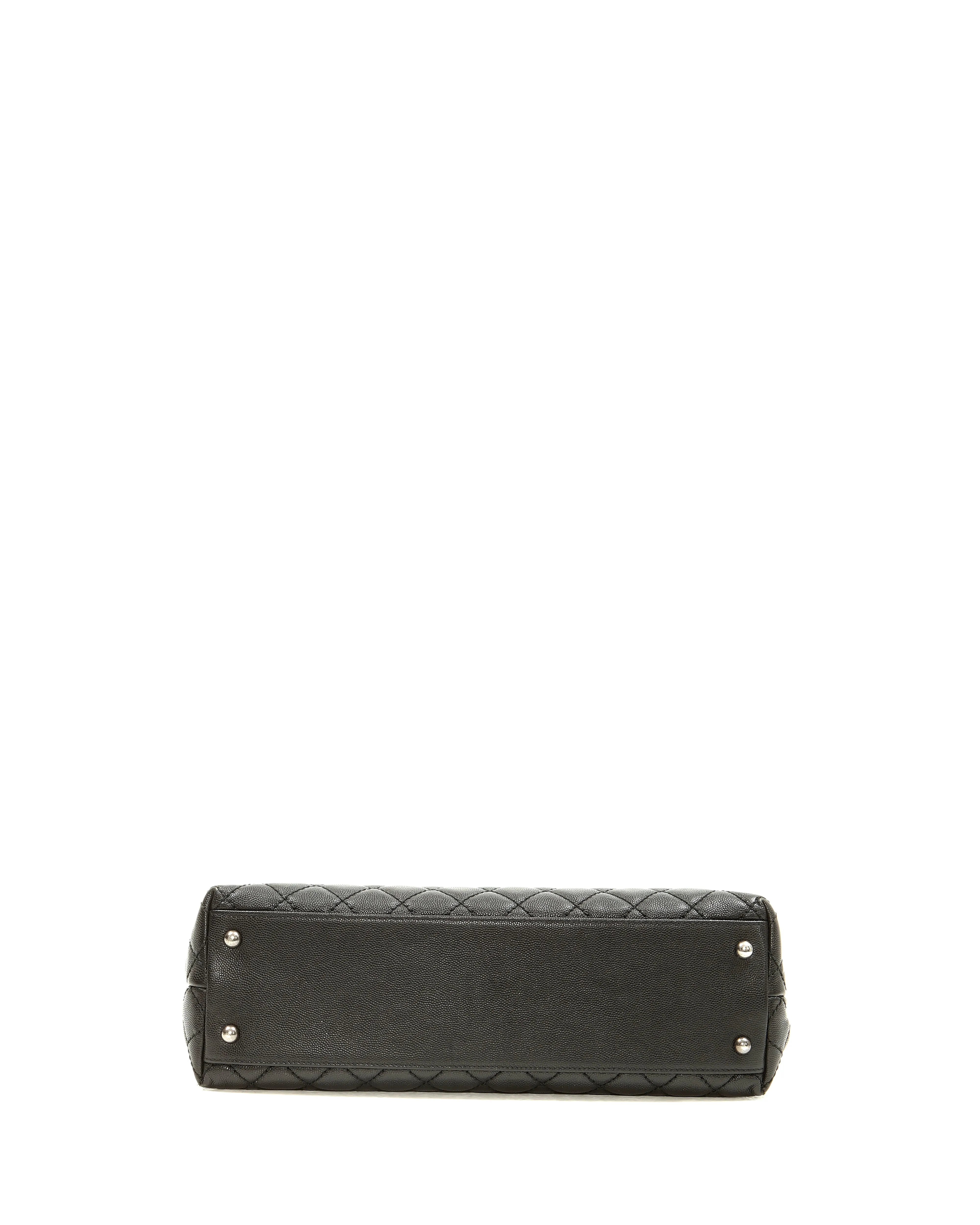 Chanel Black Caviar Quilted Lizard Handle Coco Top Handle Bag