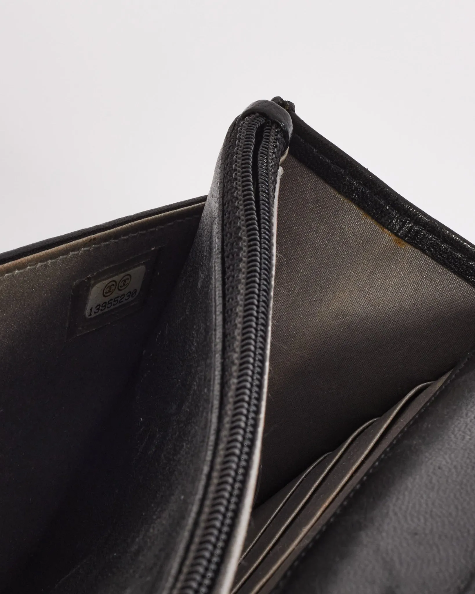 Chanel Black Lambskin Leather Camellia Embossed Wallet on Chain