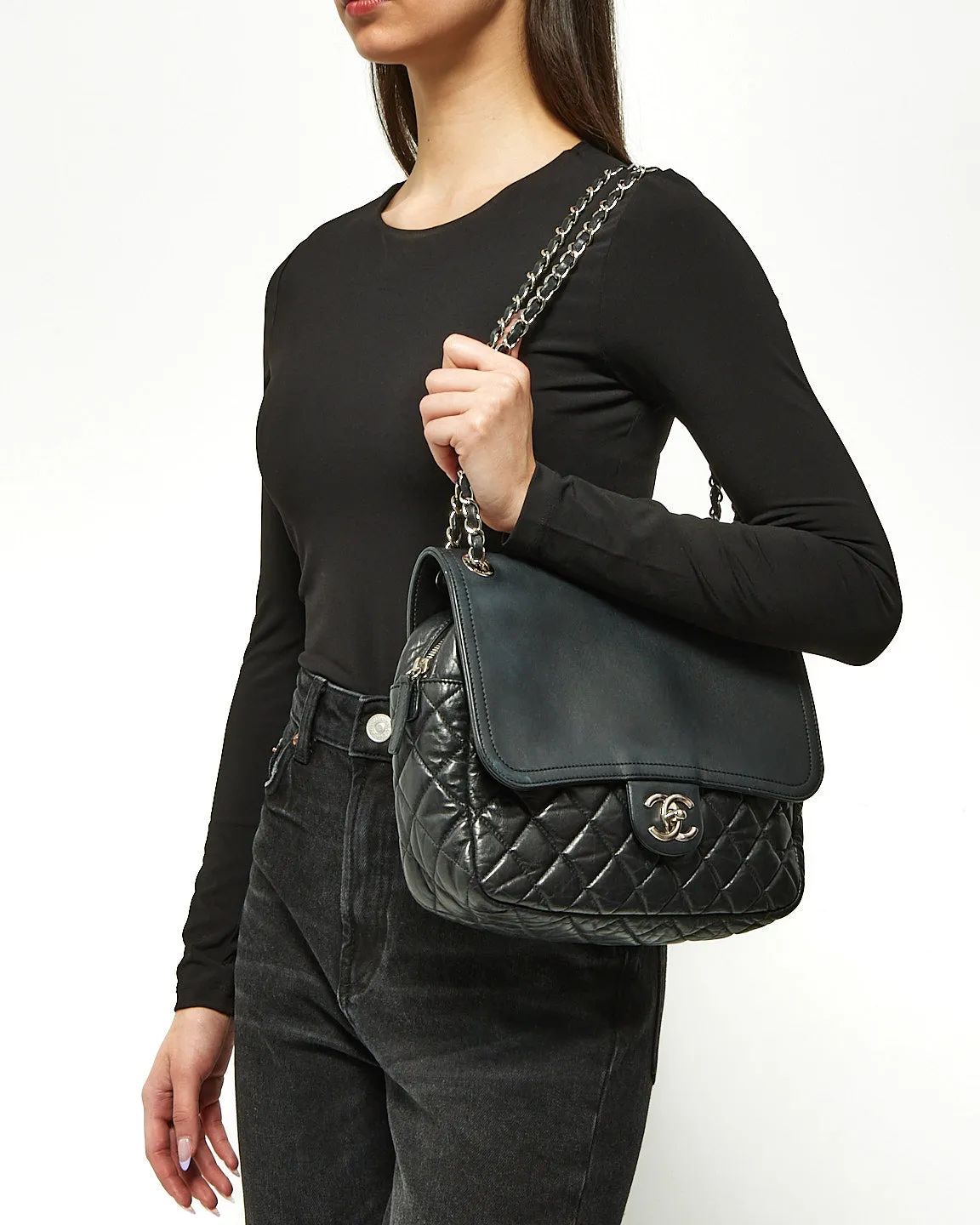 Chanel Black Quillted Leather Easy Zip Shoulder Bag with SHW