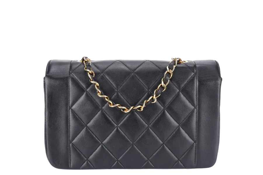 CHANEL DIANA MATELASSE SMALL(283xxx) BLACK LAMBSKIN LEATHER GOLD HARDWARE WITH DUST COVER