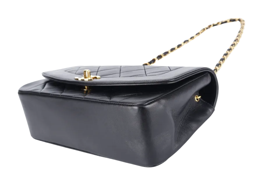 CHANEL DIANA MATELASSE SMALL(283xxx) BLACK LAMBSKIN LEATHER GOLD HARDWARE WITH DUST COVER