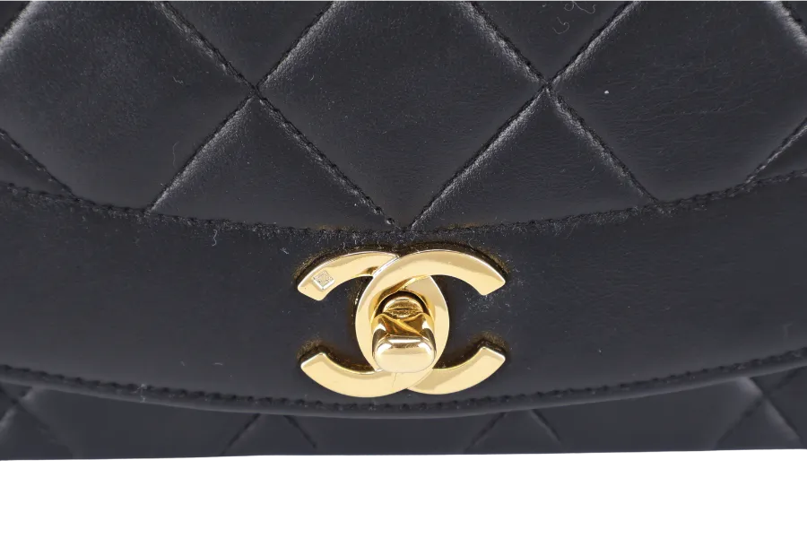 CHANEL DIANA MATELASSE SMALL(283xxx) BLACK LAMBSKIN LEATHER GOLD HARDWARE WITH DUST COVER