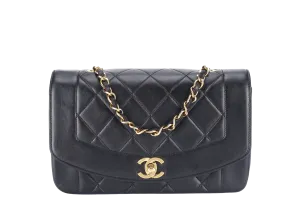 CHANEL DIANA MATELASSE SMALL(283xxx) BLACK LAMBSKIN LEATHER GOLD HARDWARE WITH DUST COVER