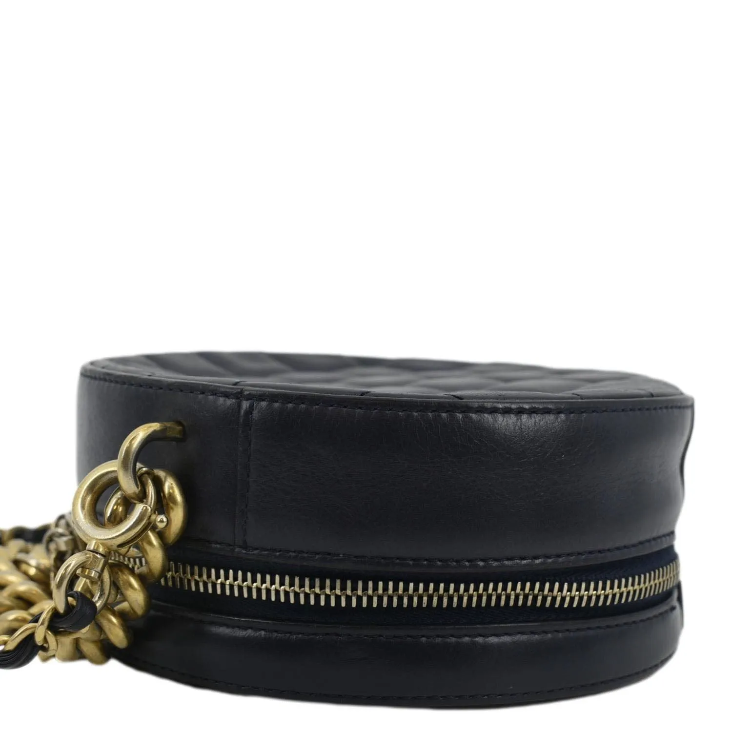 CHANEL Glazed Round As Earth Leather Evening Crossbody Bag Navy Blue