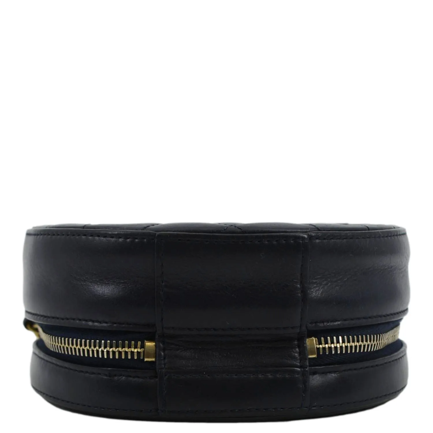 CHANEL Glazed Round As Earth Leather Evening Crossbody Bag Navy Blue