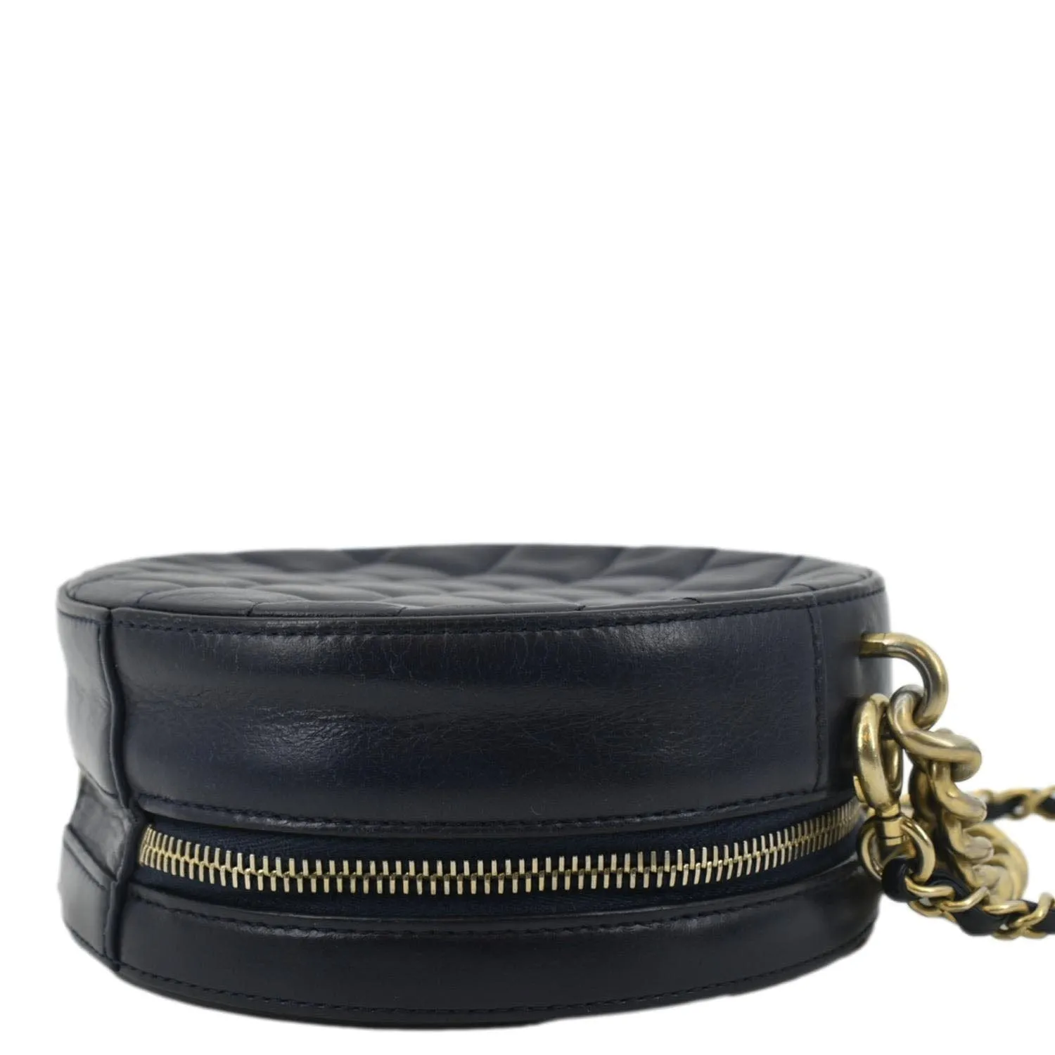 CHANEL Glazed Round As Earth Leather Evening Crossbody Bag Navy Blue