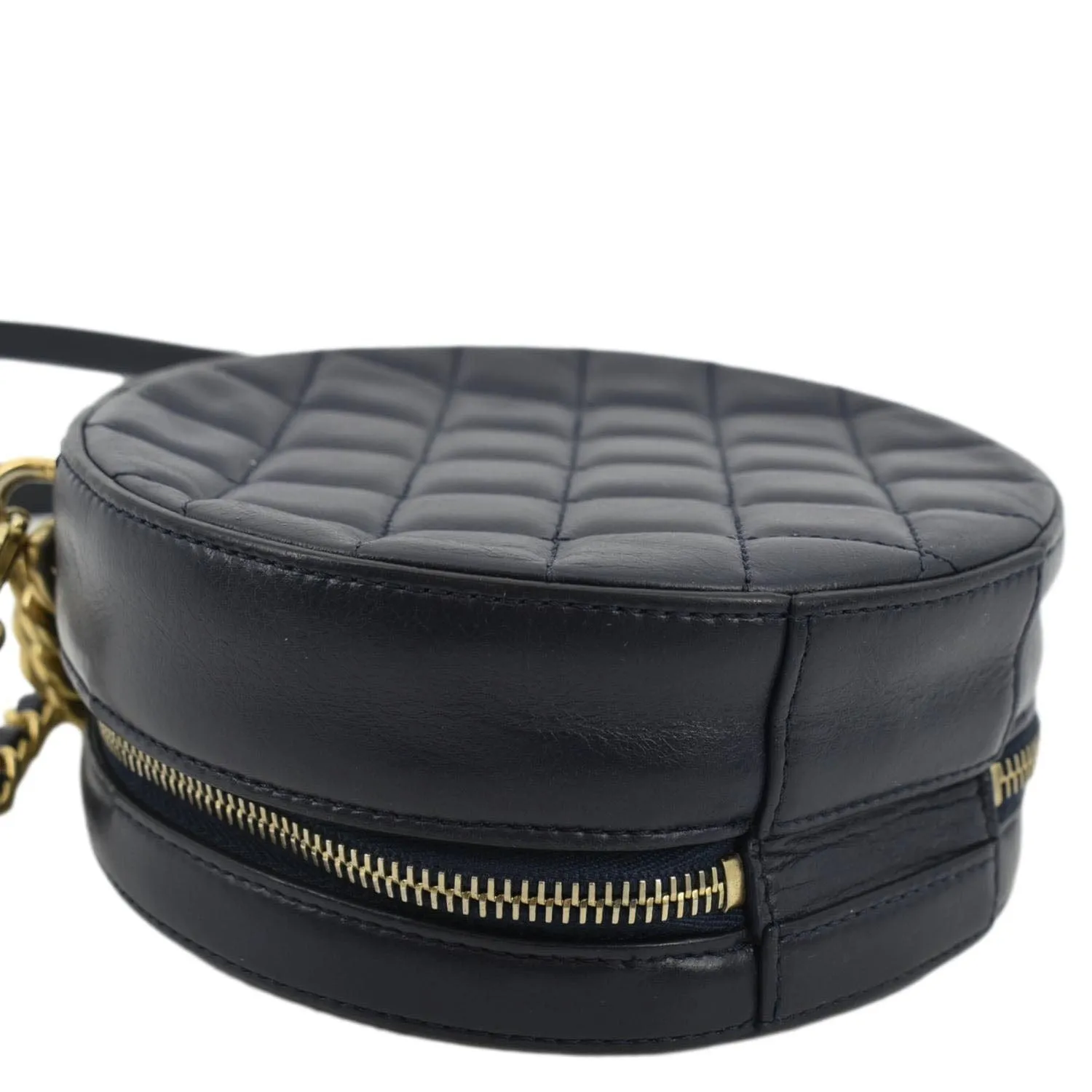 CHANEL Glazed Round As Earth Leather Evening Crossbody Bag Navy Blue