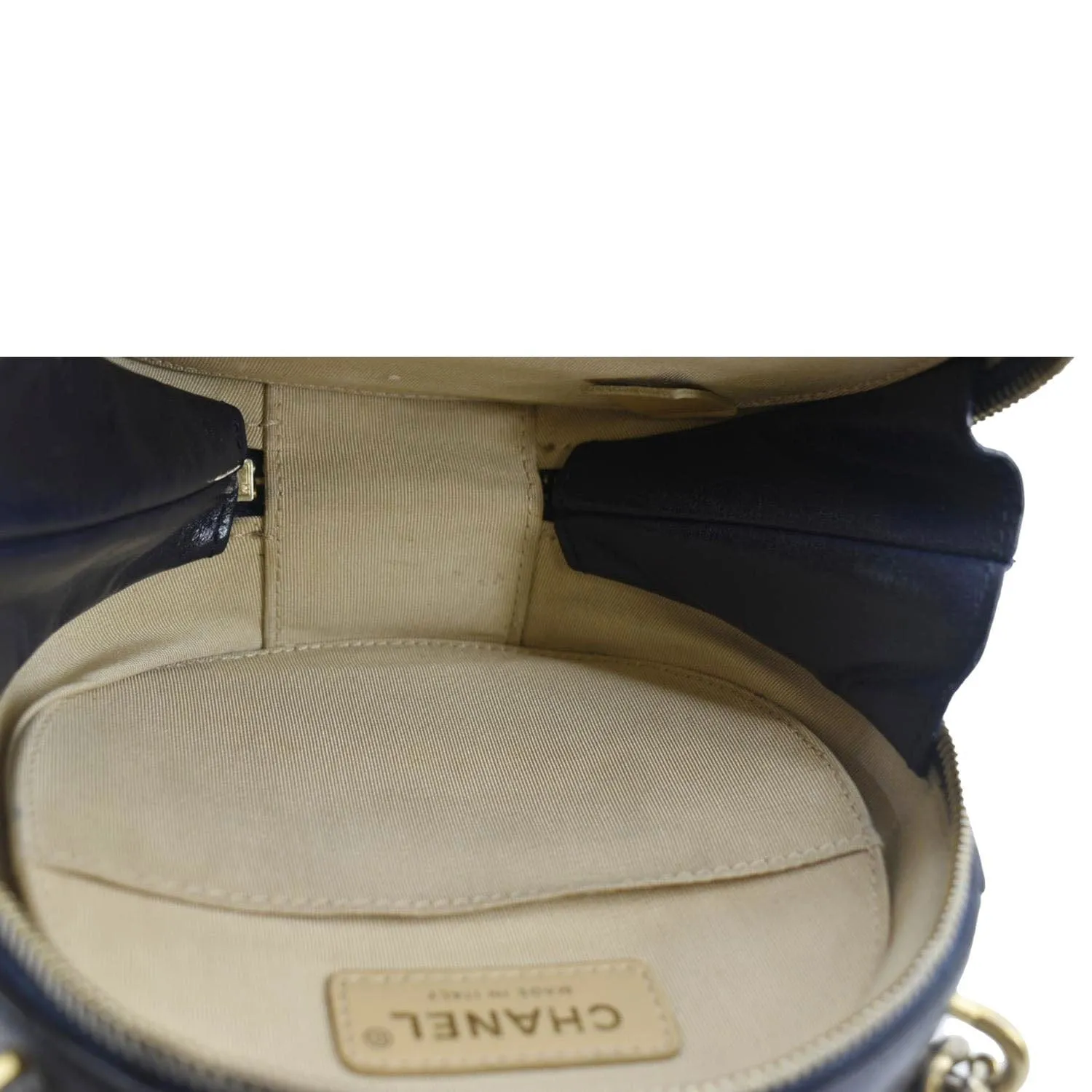 CHANEL Glazed Round As Earth Leather Evening Crossbody Bag Navy Blue