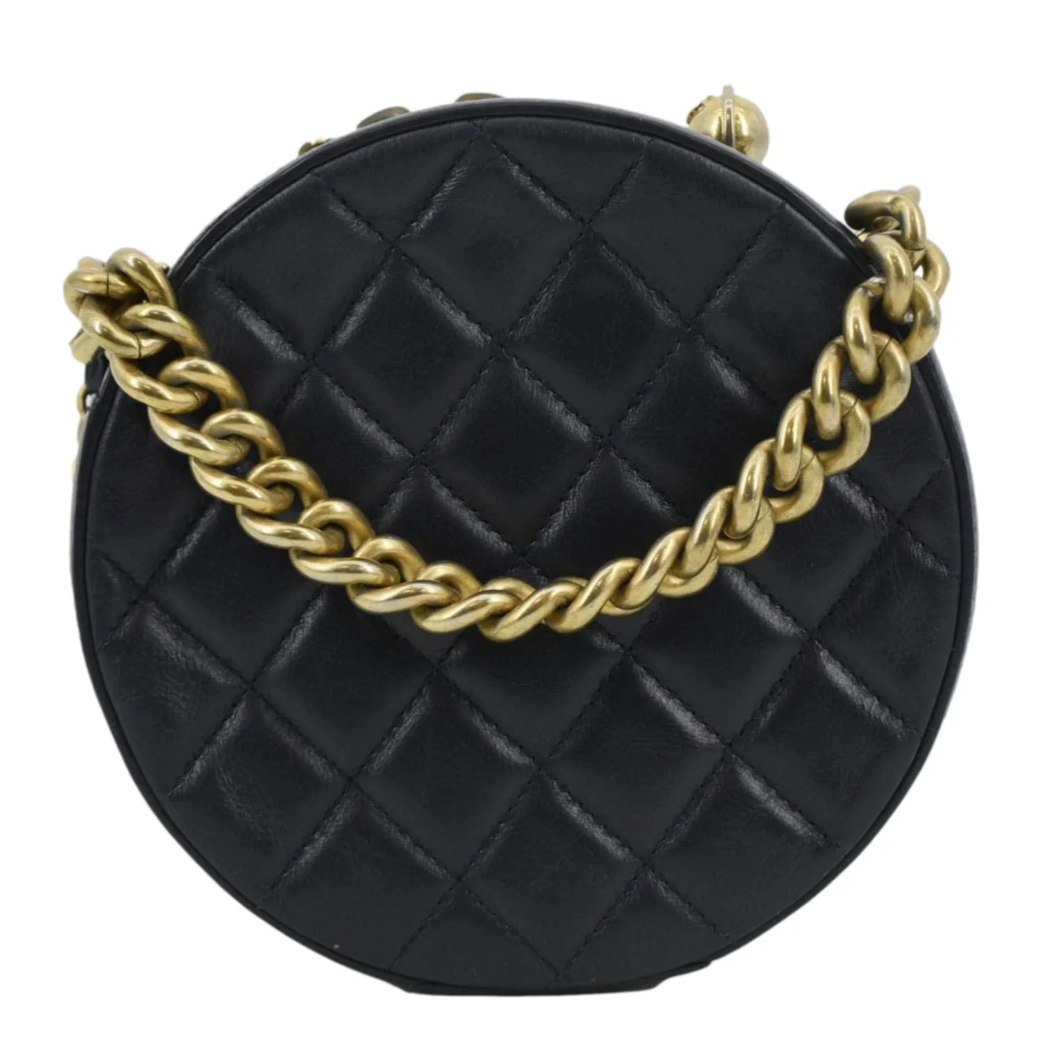 CHANEL Glazed Round As Earth Leather Evening Crossbody Bag Navy Blue