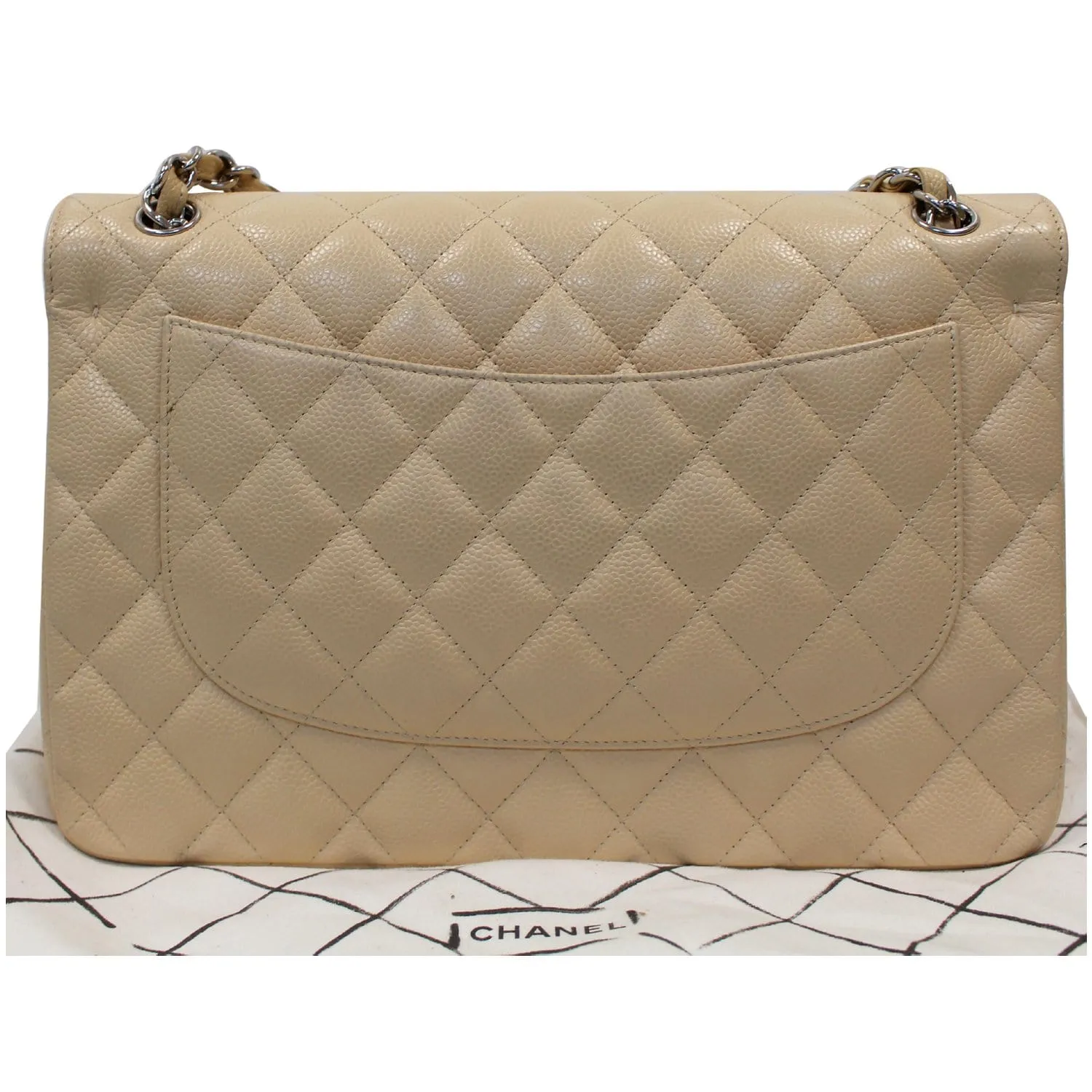 CHANEL Jumbo Double Flap Caviar Leather Shoulder Bag Beige