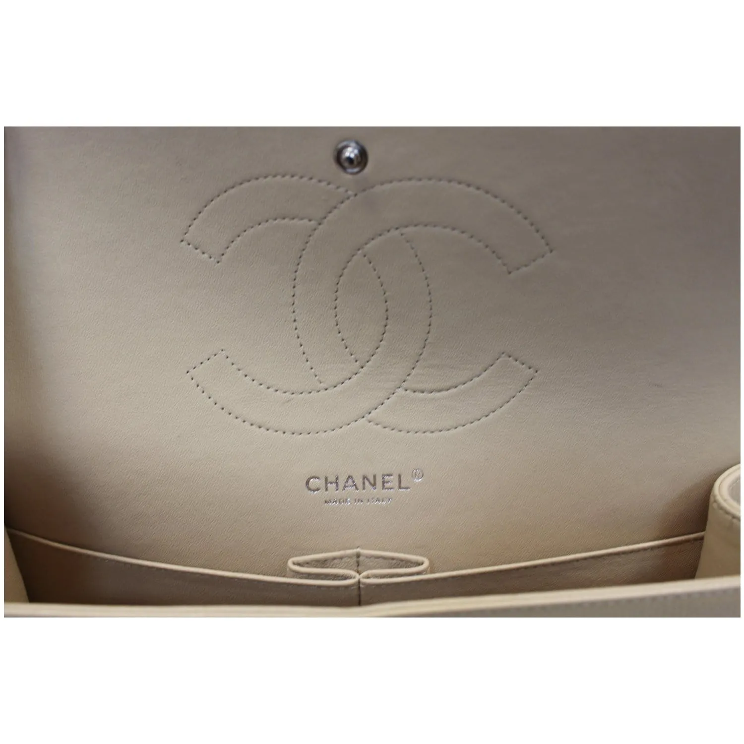 CHANEL Jumbo Double Flap Caviar Leather Shoulder Bag Beige