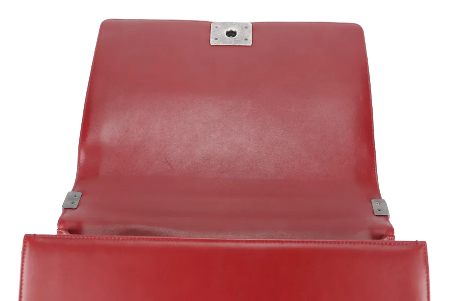 CHANEL LEBOY LARGE RED LAMBSKIN LEATHER RUTHENIUM HARDWARE (1837xxxx) WITH CARD AND DUST COVER