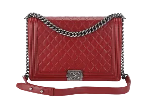CHANEL LEBOY LARGE RED LAMBSKIN LEATHER RUTHENIUM HARDWARE (1837xxxx) WITH CARD AND DUST COVER