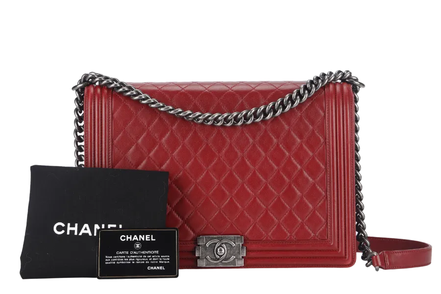 CHANEL LEBOY LARGE RED LAMBSKIN LEATHER RUTHENIUM HARDWARE (1837xxxx) WITH CARD AND DUST COVER