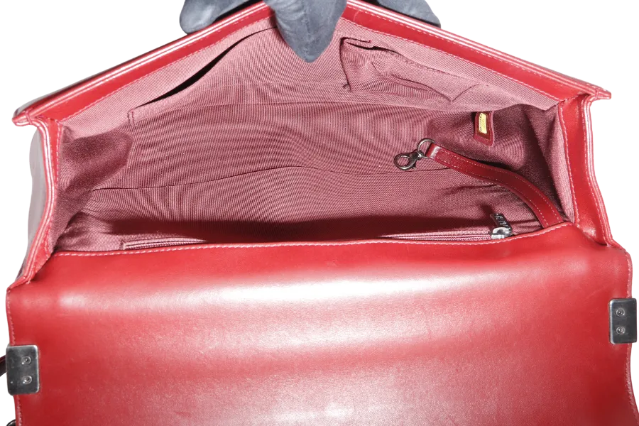CHANEL LEBOY LARGE RED LAMBSKIN LEATHER RUTHENIUM HARDWARE (1837xxxx) WITH CARD AND DUST COVER