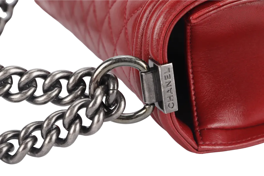 CHANEL LEBOY LARGE RED LAMBSKIN LEATHER RUTHENIUM HARDWARE (1837xxxx) WITH CARD AND DUST COVER