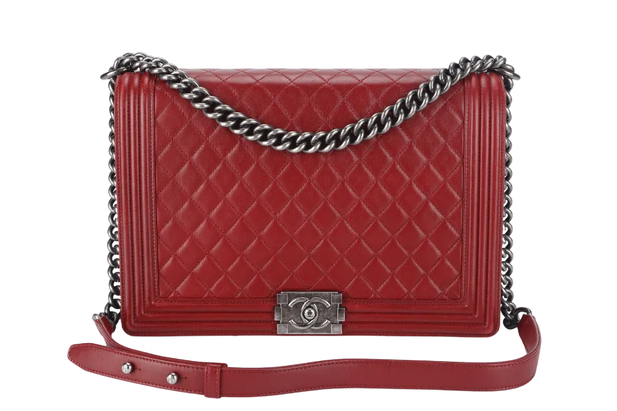 CHANEL LEBOY LARGE RED LAMBSKIN LEATHER RUTHENIUM HARDWARE (1837xxxx) WITH CARD AND DUST COVER