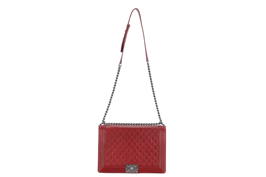 CHANEL LEBOY LARGE RED LAMBSKIN LEATHER RUTHENIUM HARDWARE (1837xxxx) WITH CARD AND DUST COVER