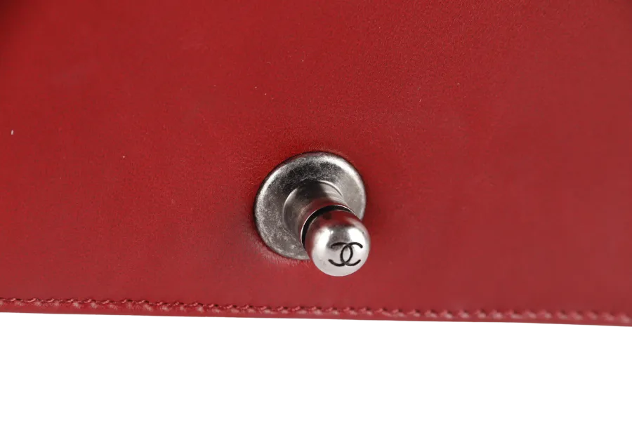 CHANEL LEBOY LARGE RED LAMBSKIN LEATHER RUTHENIUM HARDWARE (1837xxxx) WITH CARD AND DUST COVER