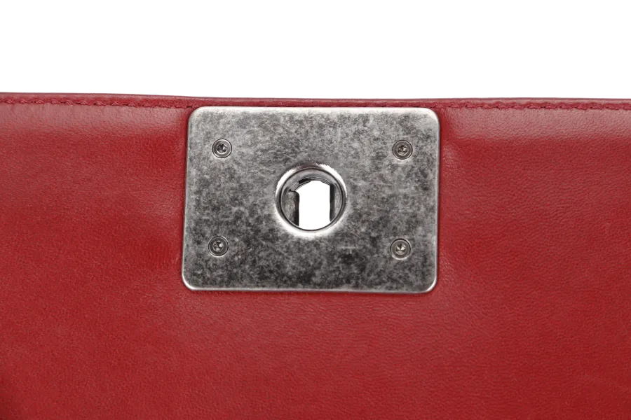 CHANEL LEBOY LARGE RED LAMBSKIN LEATHER RUTHENIUM HARDWARE (1837xxxx) WITH CARD AND DUST COVER