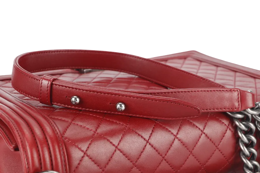 CHANEL LEBOY LARGE RED LAMBSKIN LEATHER RUTHENIUM HARDWARE (1837xxxx) WITH CARD AND DUST COVER